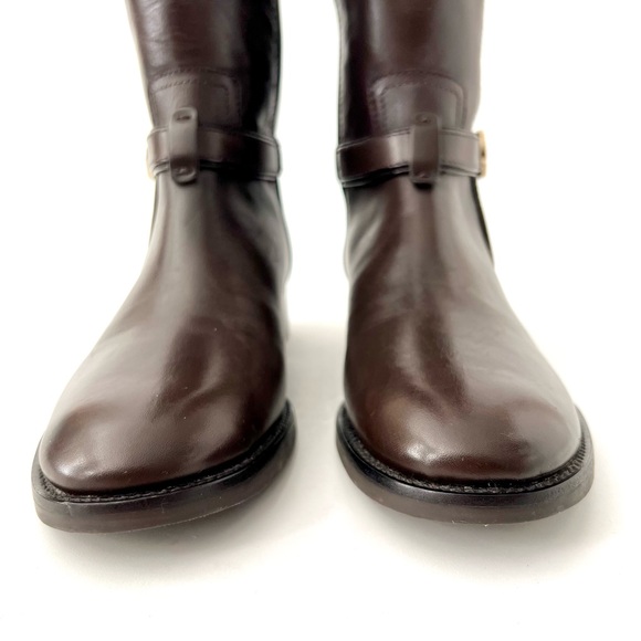 TORY BURCH | Tall Riding Boots Bristol Dark Brown Coconut Leather Size 7 - Picture 7 of 15